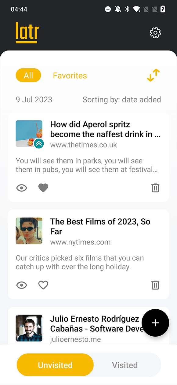 Screenshot of the app