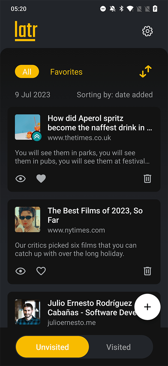 Screenshot of the app