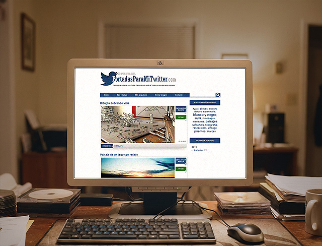 Picture of a computer showing the long-abandoned website "portadasparamitwitter.com"