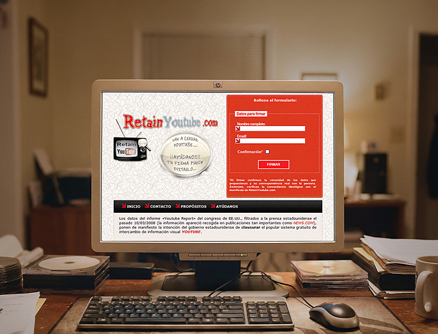Picture of a computer showing the long-abandoned website "retainyoutube.com"