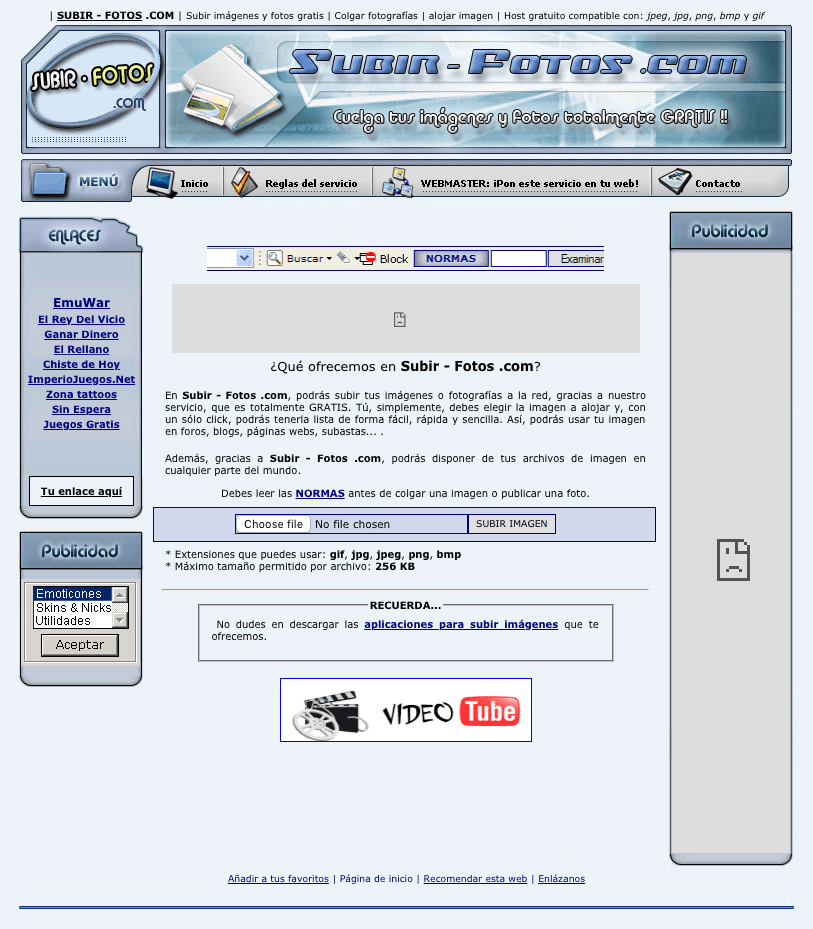 Screenshot of the first version of the website