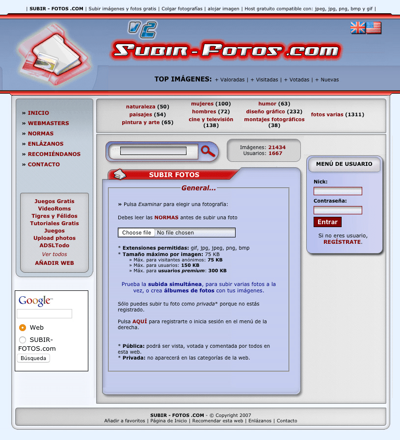 Screenshot of the second version of the website
