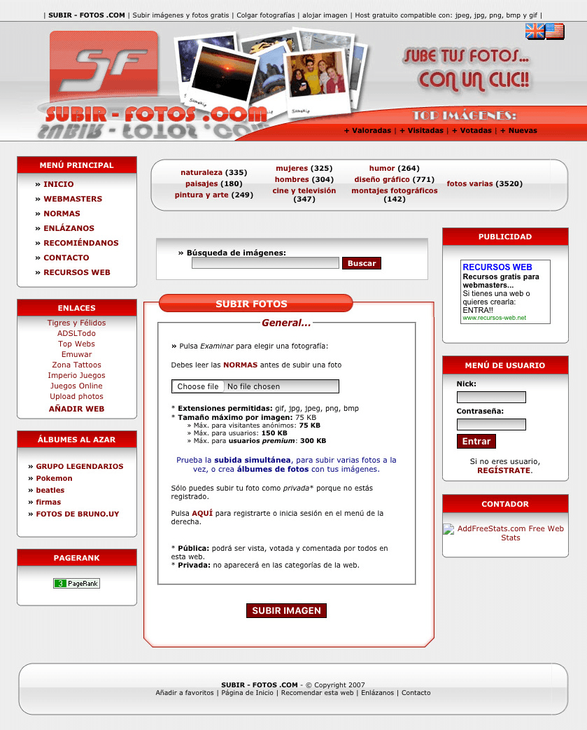 Screenshot of the third version of the website